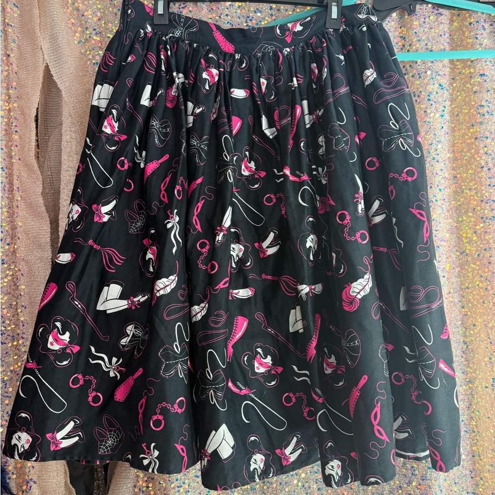 Vixen by Micheline Pitt Black and Pink A-Line Skirt